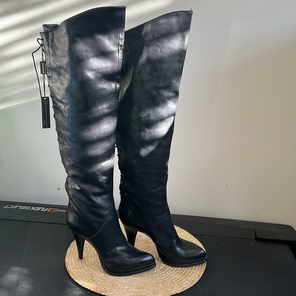 Latitude Leather Lace back detailing Southwestern Knee High Boots Size 38 - Picture 6 of 13